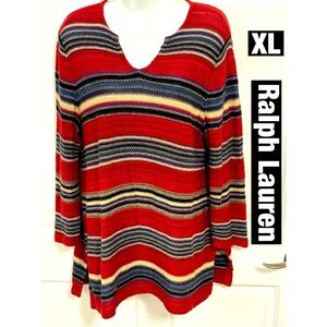Ralph Lauren Cotton Knit Pullover with Mini V Neck Sz‎ XL